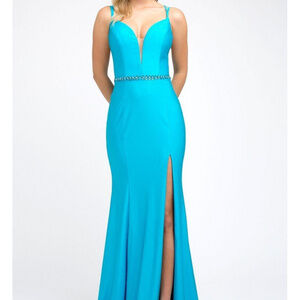 V-Neckline Prom Evening Turquoise Dress JT239